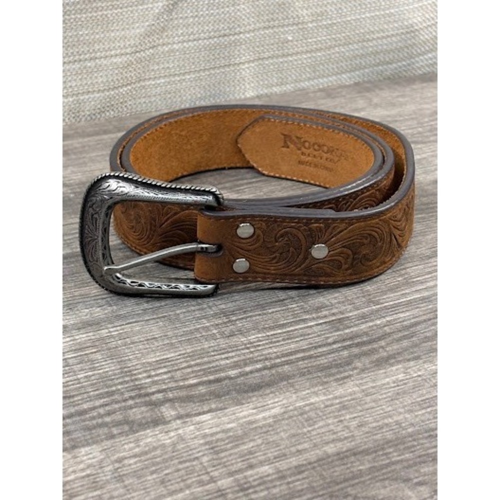 Nocona Belt Co Mens Brown Leather Floral Tooled Western Belt Size 40 Silver Buck